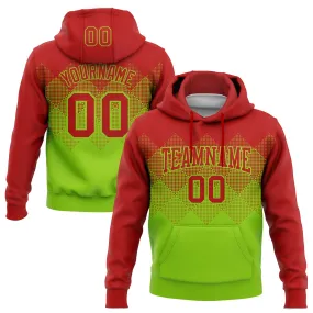 Custom Stitched Red Neon Green 3D Pattern Design Gradient Square Shape Sports Pullover Sweatshirt Hoodie