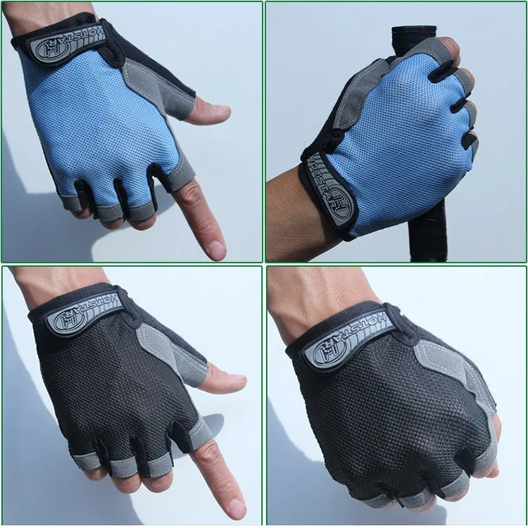 Cycling Shock Absorbing Anti-Slip Gloves Fitness Weight Lifting Training Half-finger Gloves, Size:M(Black)