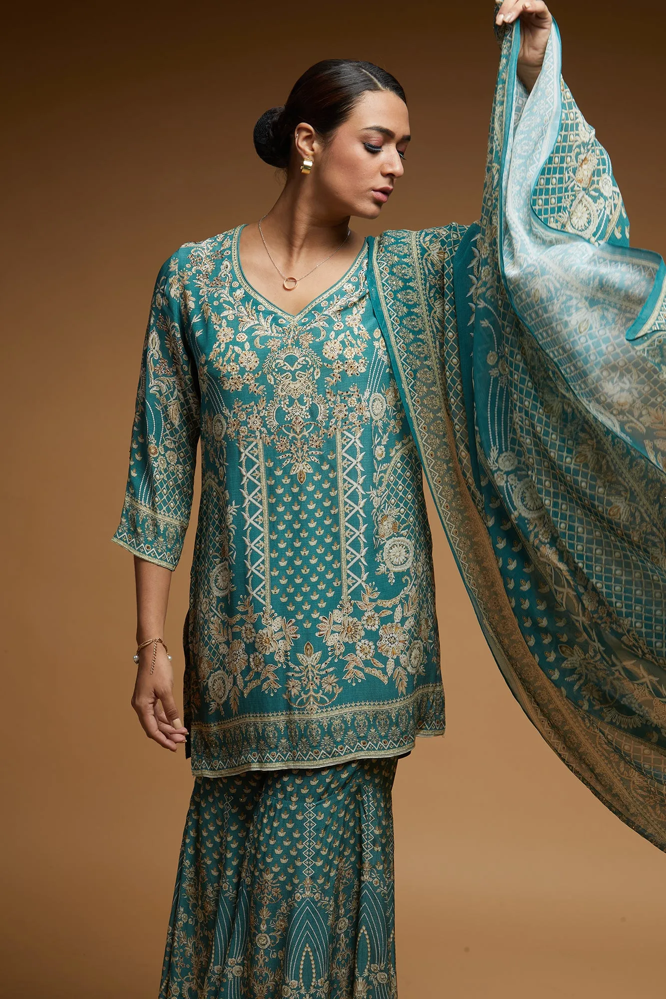 Dark Aqua Color Sharara