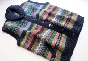 Dark Blue Border Handknitted Women's Multicolor Cardigan Sweater