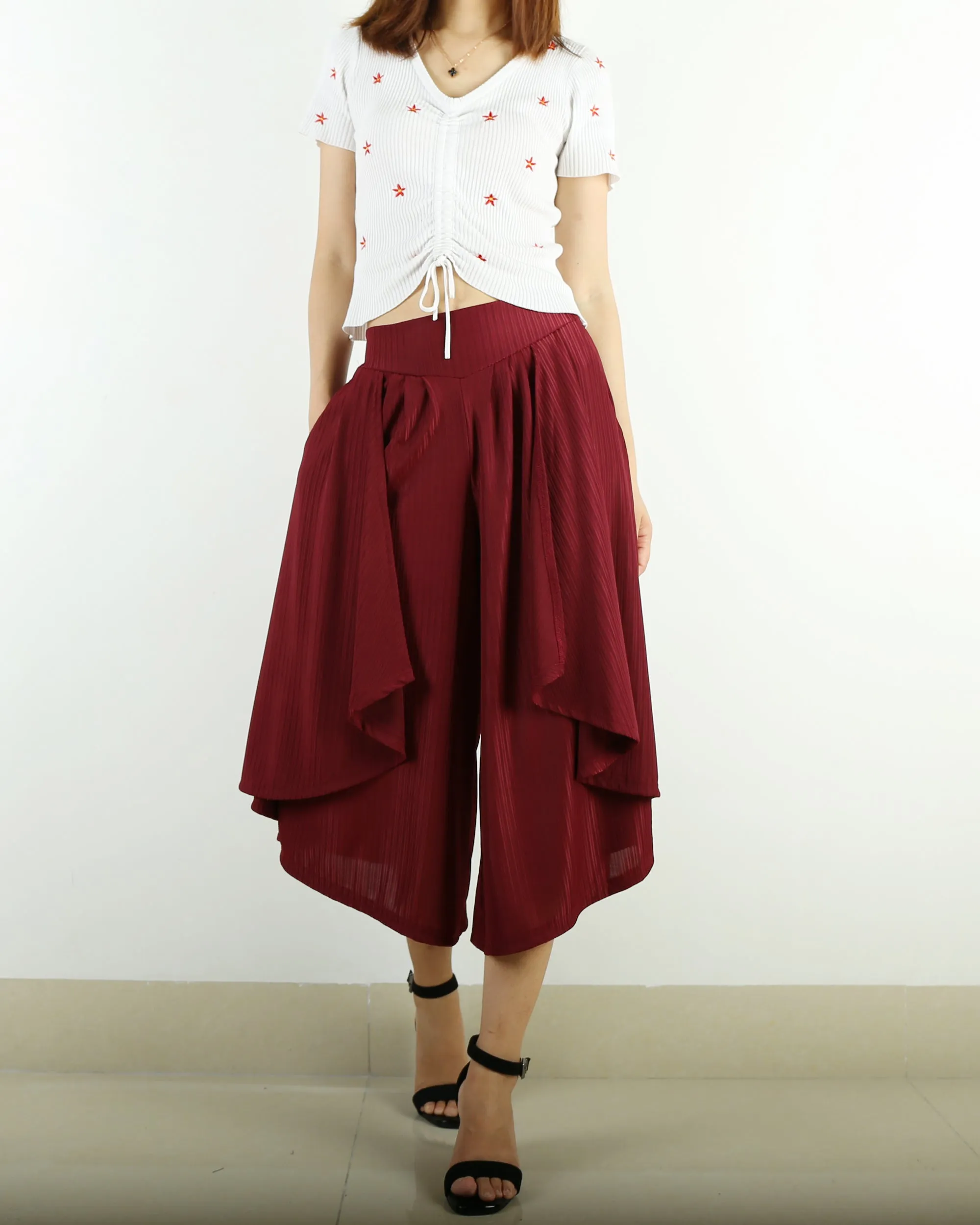 Dark Blue skirt pants/yoga skirt pants/oversized pants/elastic waist pants/asymmetrical trousers (K1661)