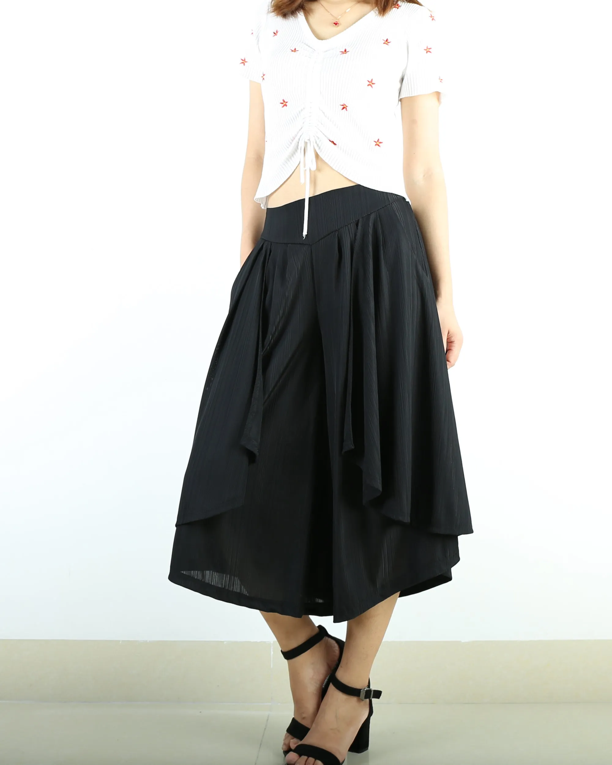 Dark Blue skirt pants/yoga skirt pants/oversized pants/elastic waist pants/asymmetrical trousers (K1661)