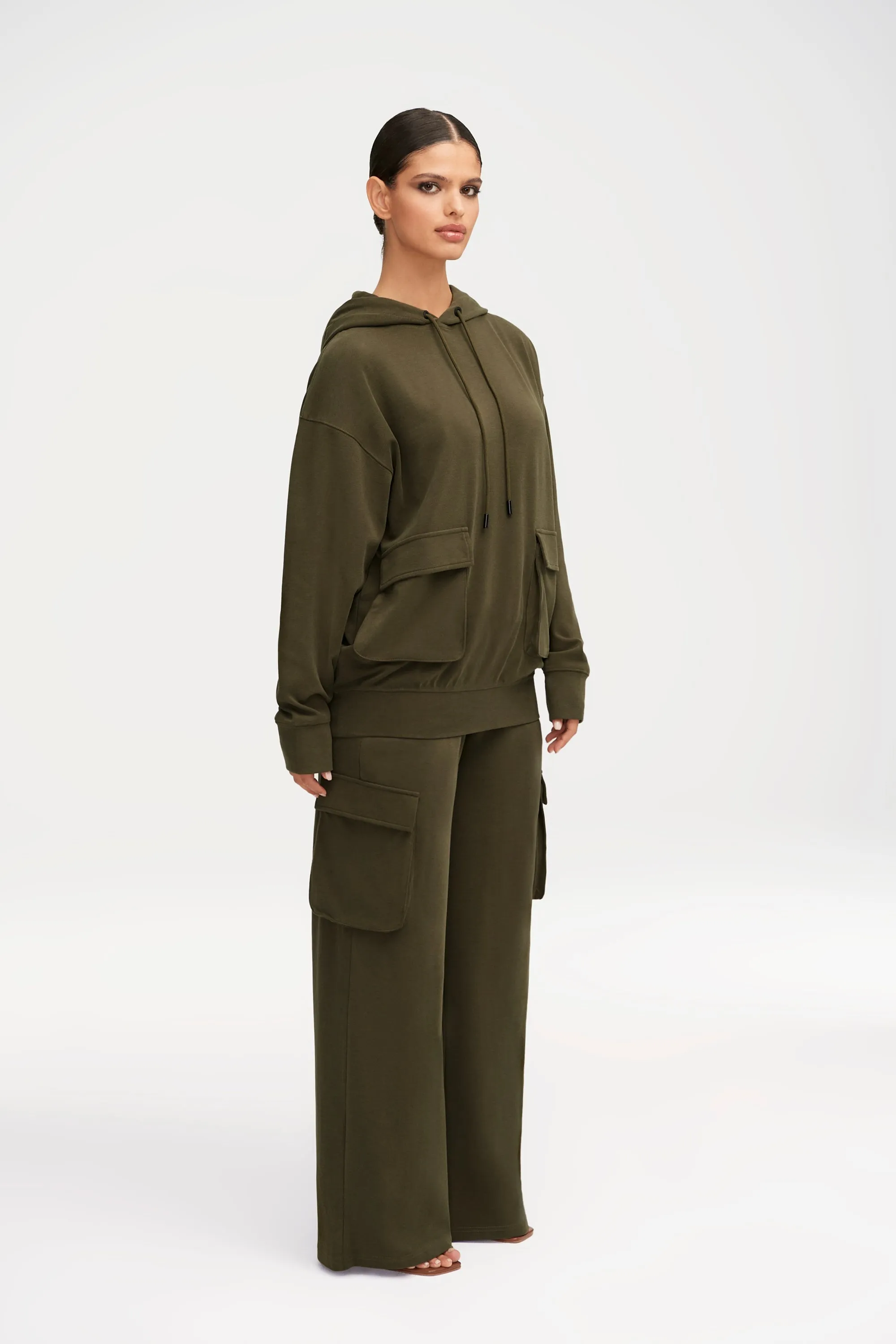 Demi Wide Leg Cargo Pocket Pants - Khaki Green