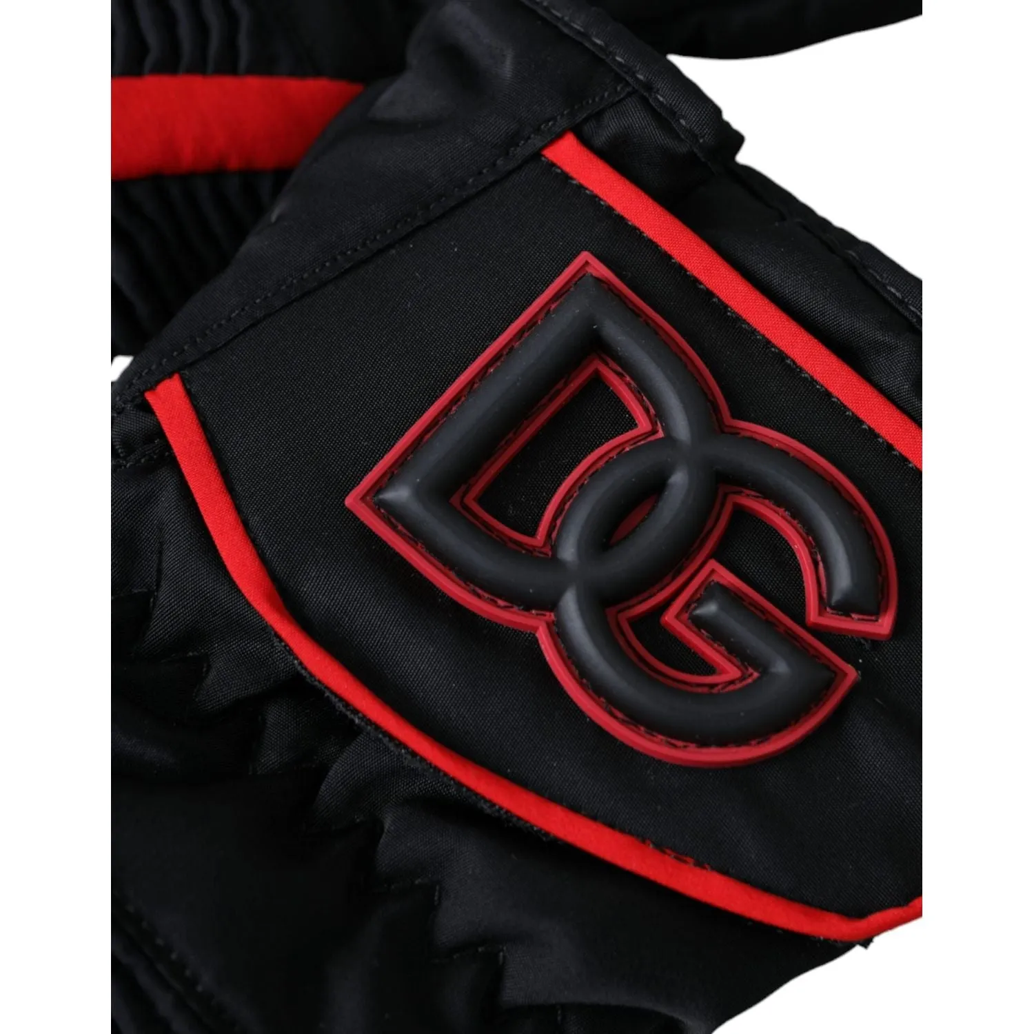 Dolce & Gabbana Black Red Nylon Wrist Length Gloves