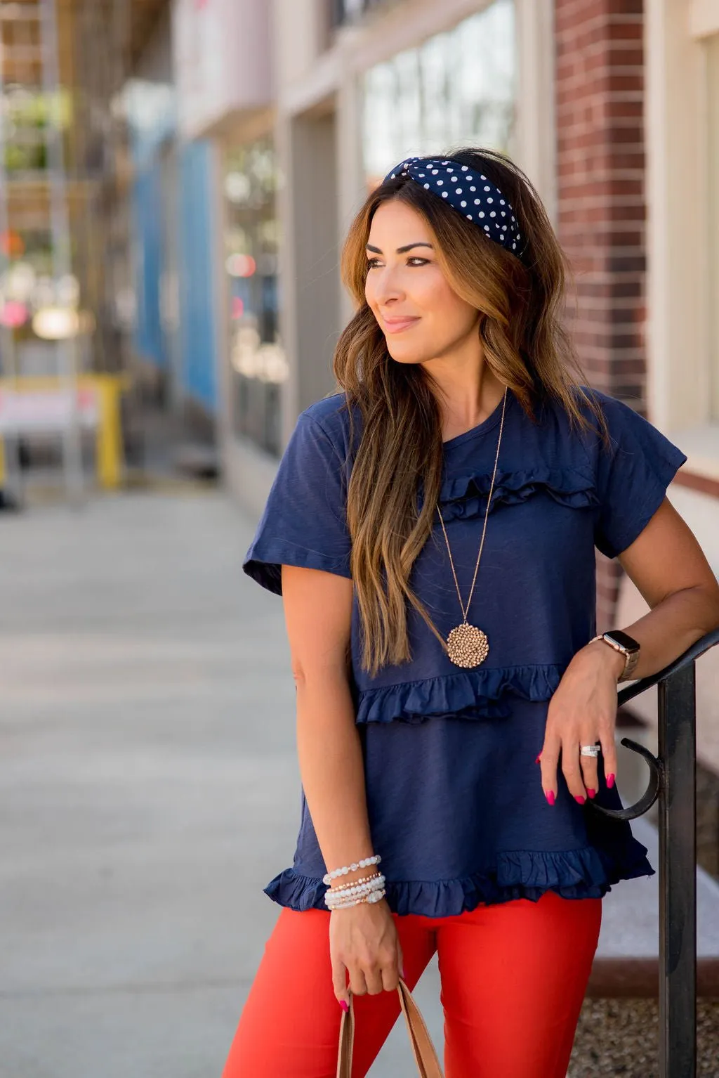 Double Ruffle Accents Tiered Tee