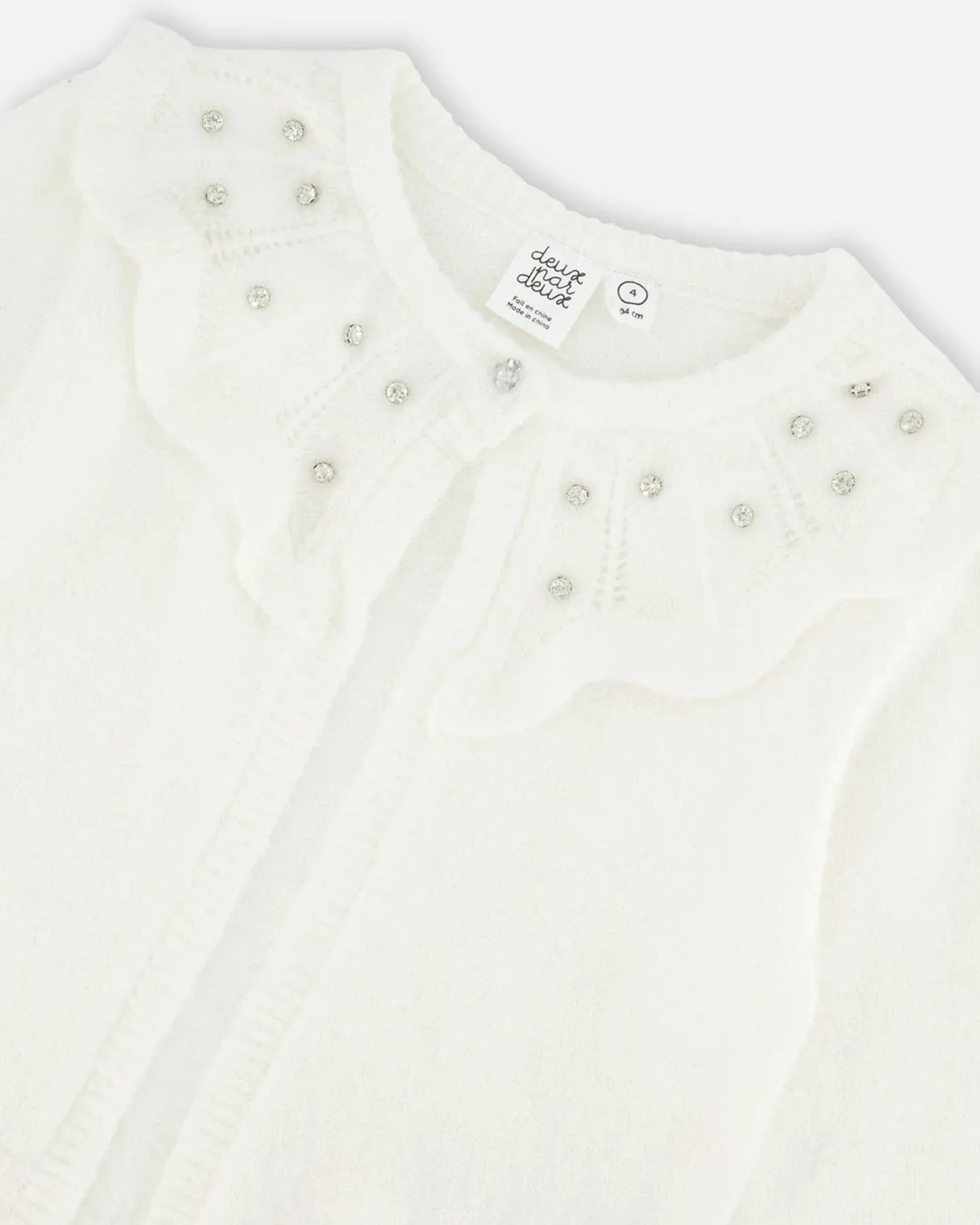 DPD Knitted Fuzzy Sparkle Collared Cardigan in Off White