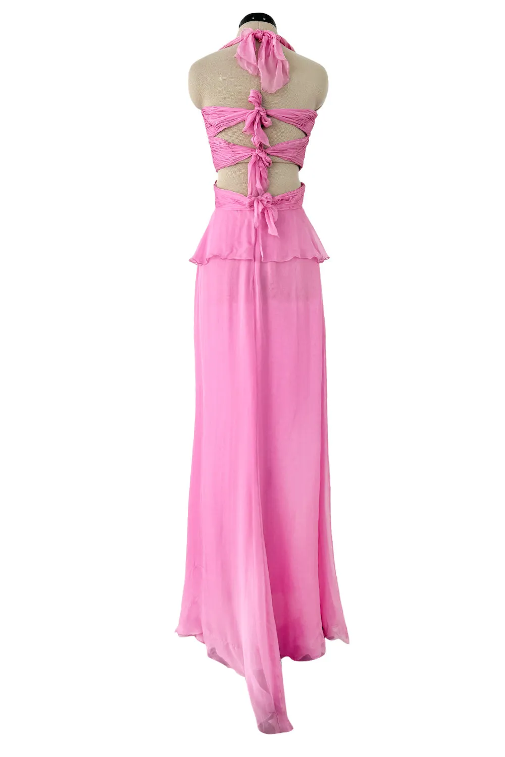 Dreamy Spring 2007 Valentino Pleated Pink Silk Chiffon Dress w Open Tie Back