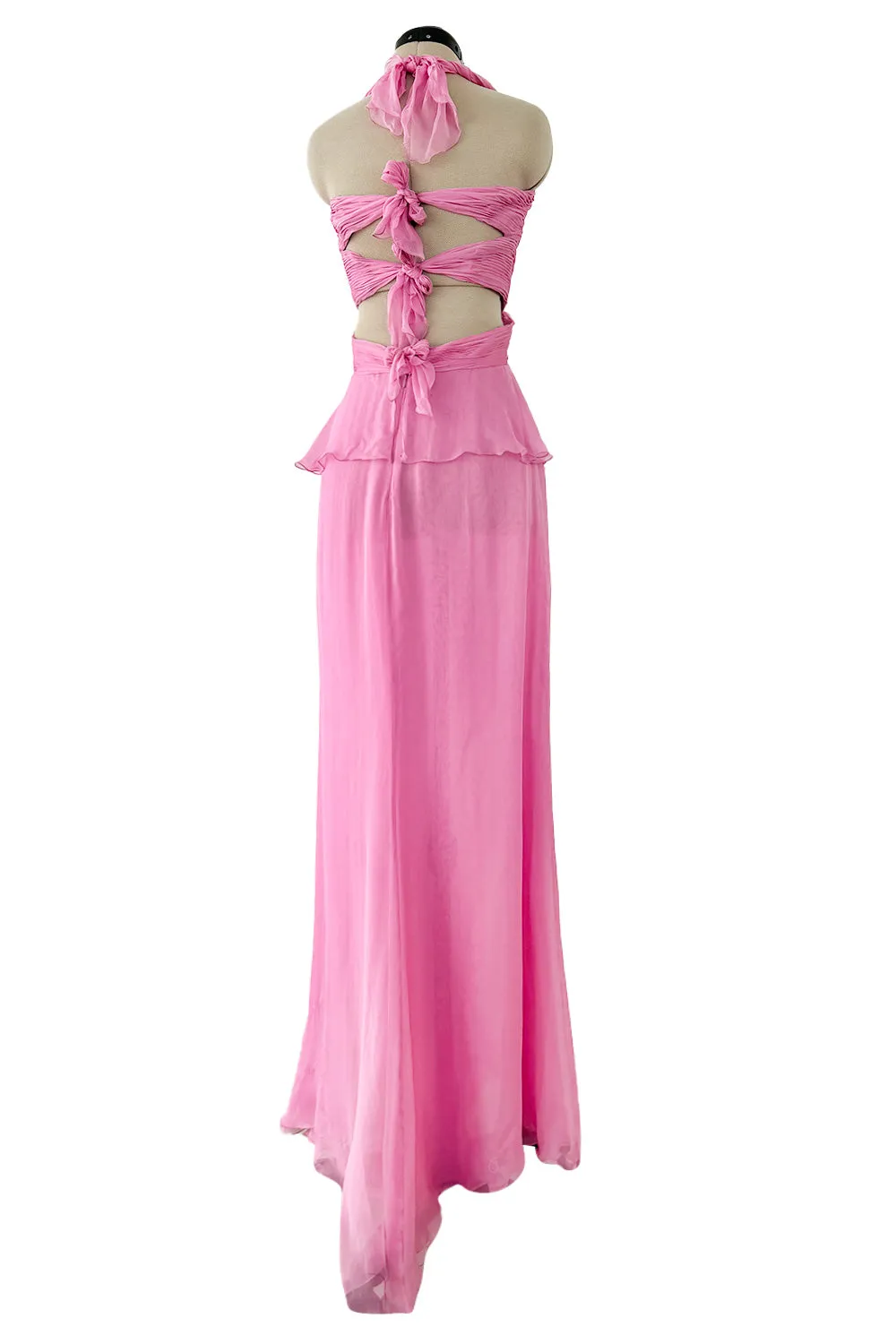 Dreamy Spring 2007 Valentino Pleated Pink Silk Chiffon Dress w Open Tie Back