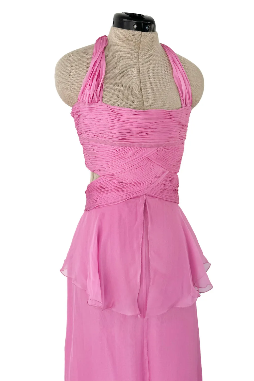 Dreamy Spring 2007 Valentino Pleated Pink Silk Chiffon Dress w Open Tie Back