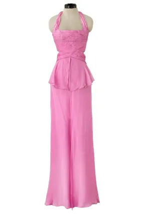 Dreamy Spring 2007 Valentino Pleated Pink Silk Chiffon Dress w Open Tie Back