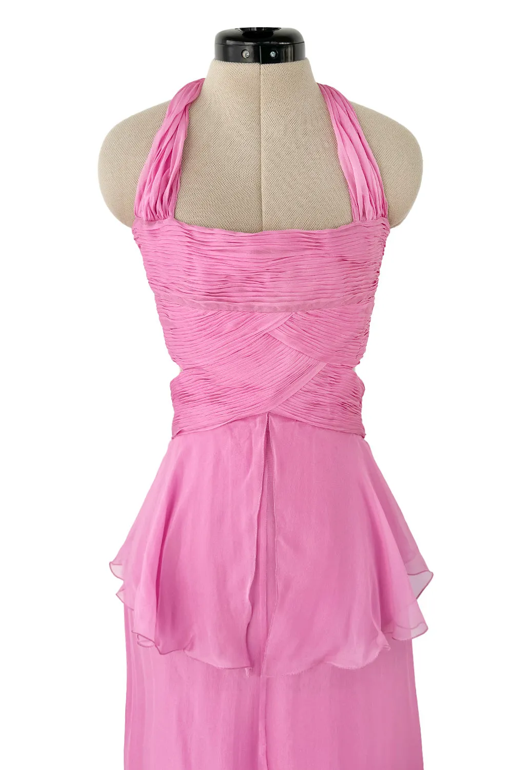 Dreamy Spring 2007 Valentino Pleated Pink Silk Chiffon Dress w Open Tie Back