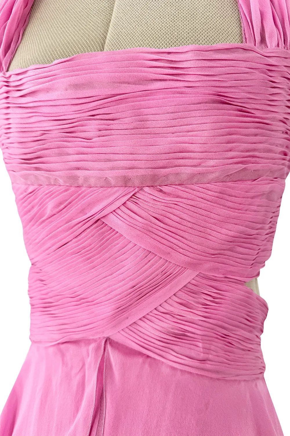 Dreamy Spring 2007 Valentino Pleated Pink Silk Chiffon Dress w Open Tie Back