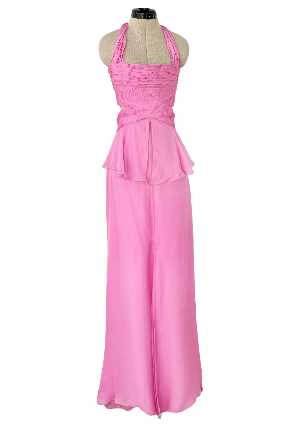 Dreamy Spring 2007 Valentino Pleated Pink Silk Chiffon Dress w Open Tie Back