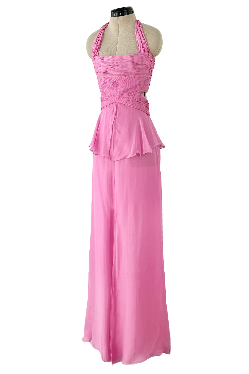 Dreamy Spring 2007 Valentino Pleated Pink Silk Chiffon Dress w Open Tie Back