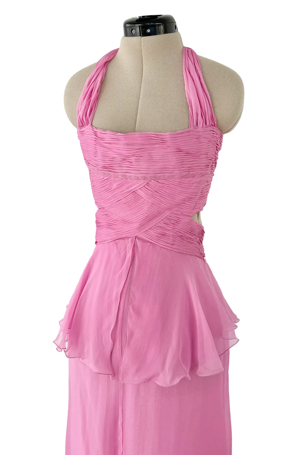 Dreamy Spring 2007 Valentino Pleated Pink Silk Chiffon Dress w Open Tie Back