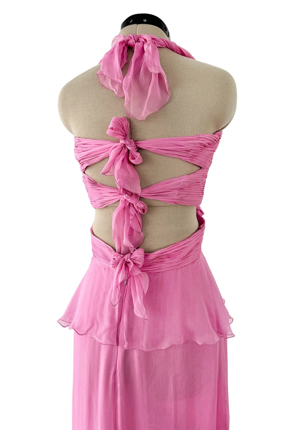 Dreamy Spring 2007 Valentino Pleated Pink Silk Chiffon Dress w Open Tie Back