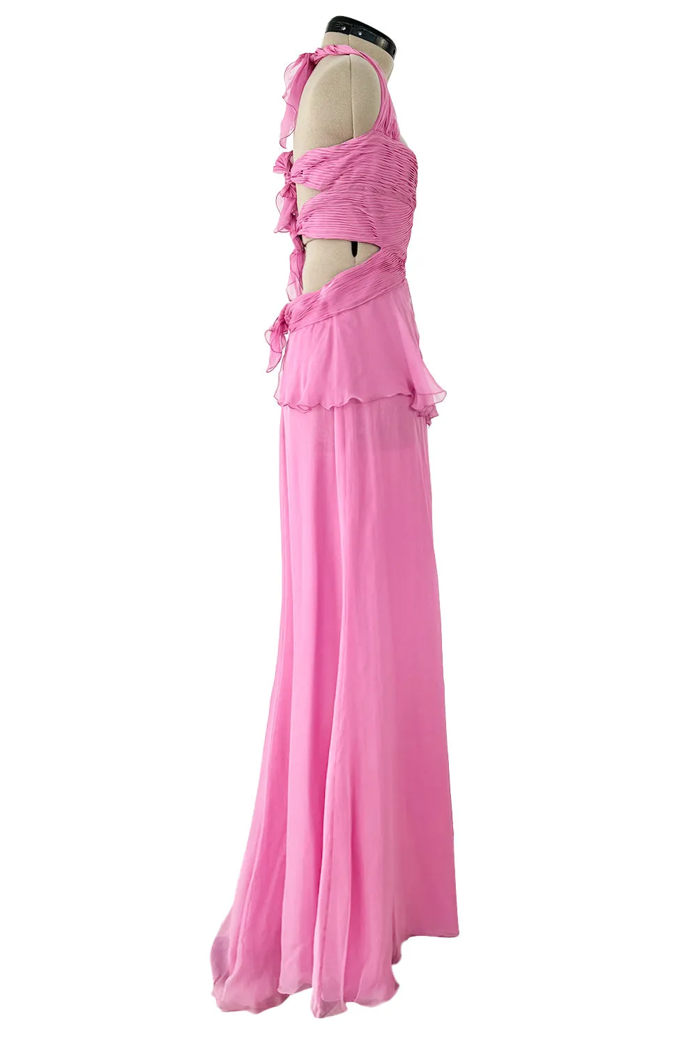 Dreamy Spring 2007 Valentino Pleated Pink Silk Chiffon Dress w Open Tie Back