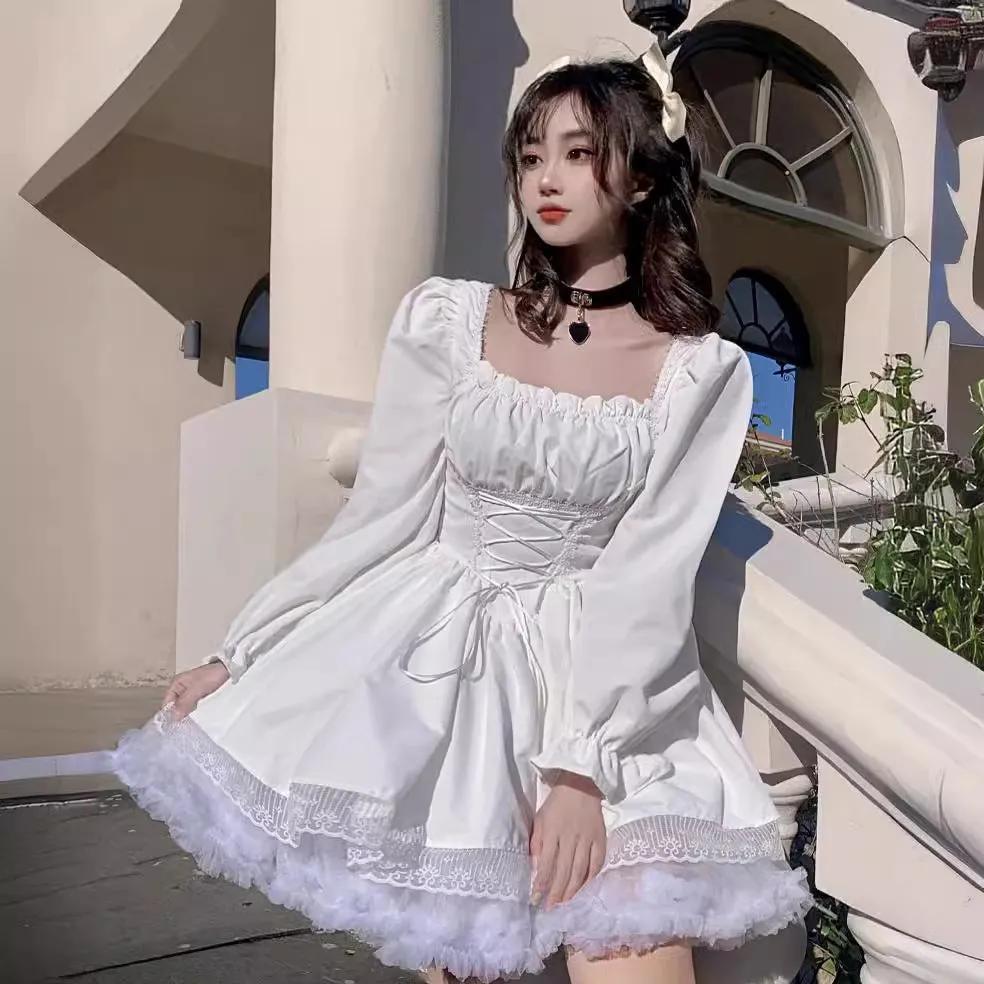 DUNNMALL  Cc21071  Summer New Sweet Style Puff Sleeve Princess Dress Chest-Flattering Lace Dress Women