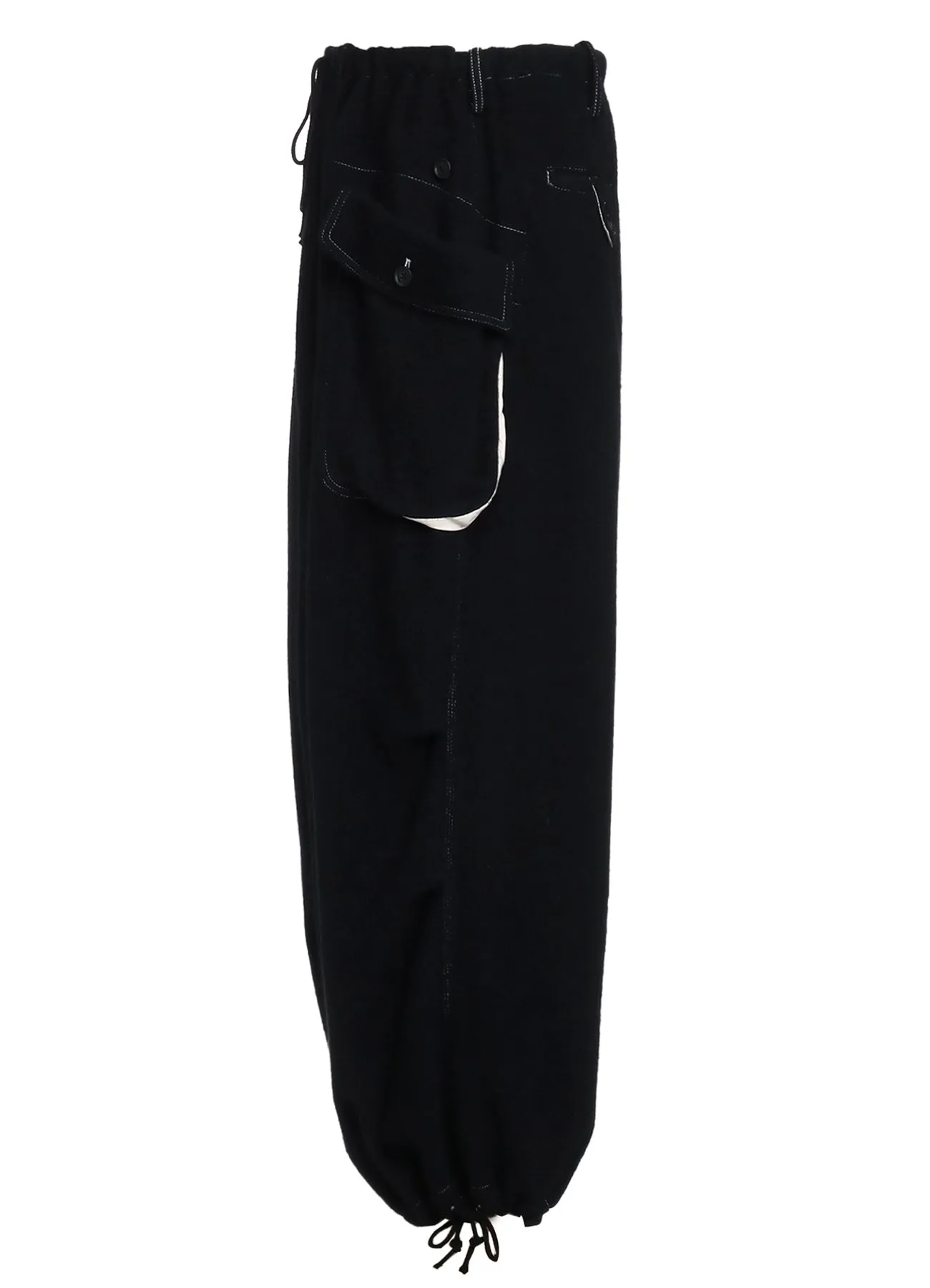 ECO WOOL BEAVER WHITE STITCH CARGO PANTS WITH ASYMMETRICAL POCKETS