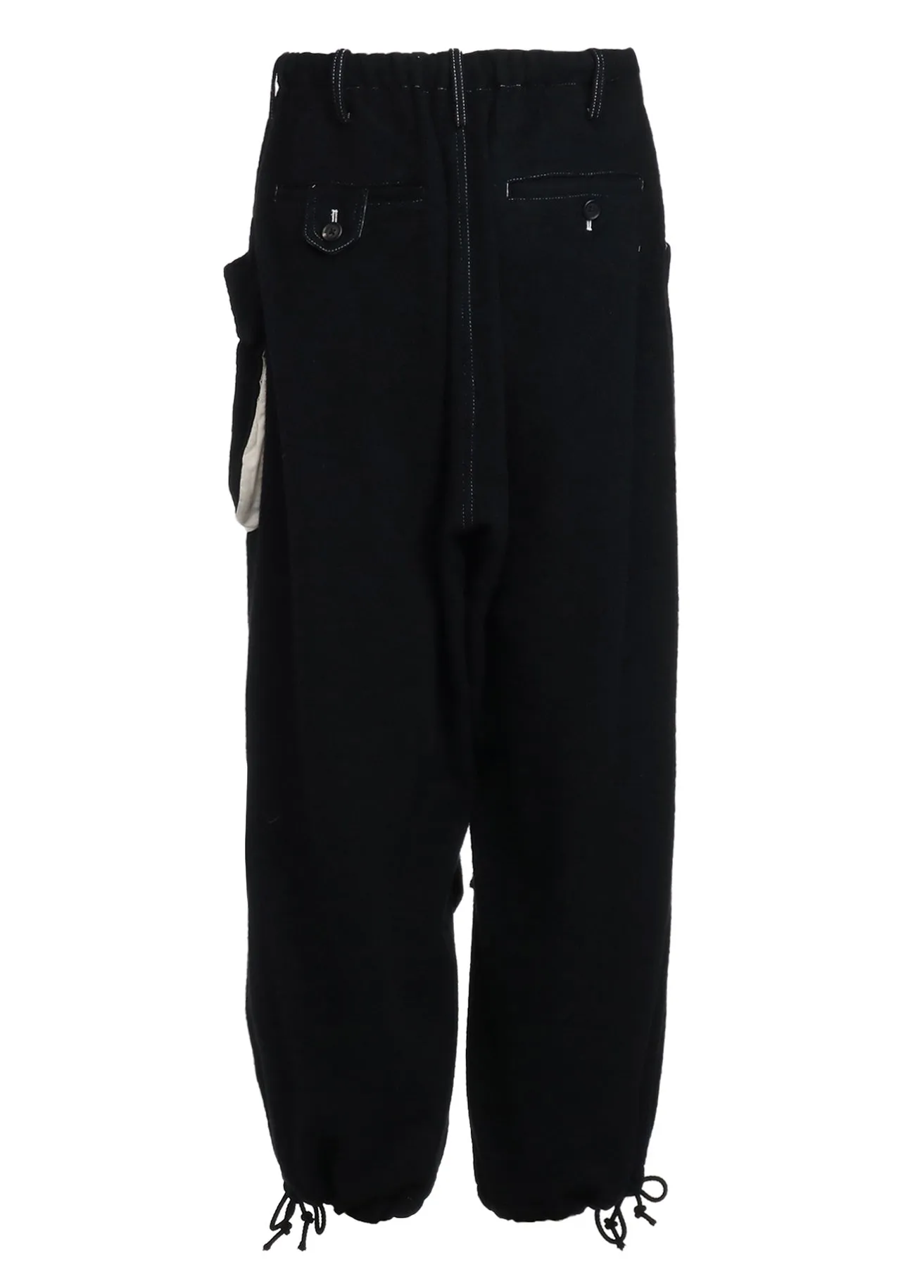 ECO WOOL BEAVER WHITE STITCH CARGO PANTS WITH ASYMMETRICAL POCKETS