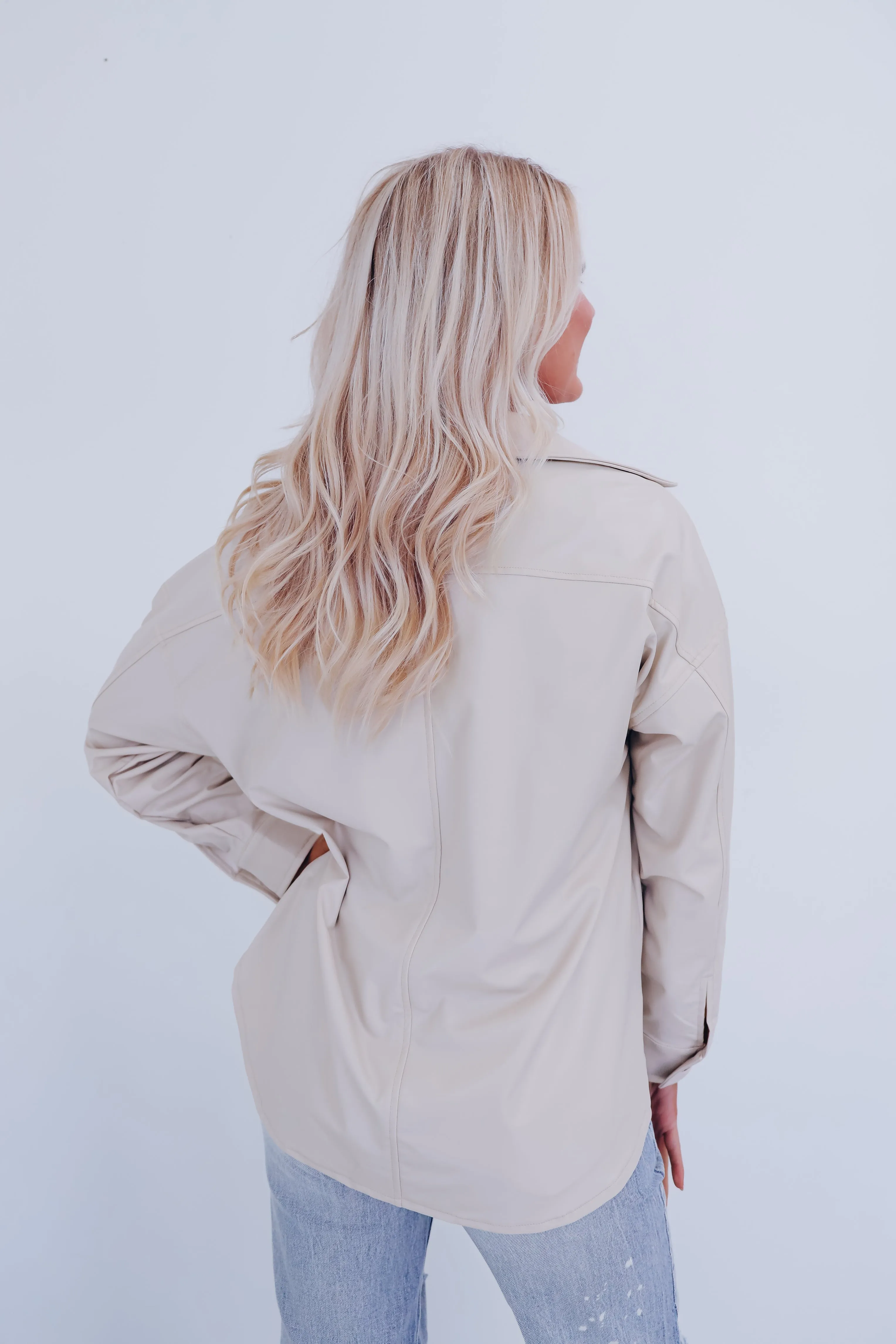 Effortlessly Chic Faux Leather Shacket - Cream