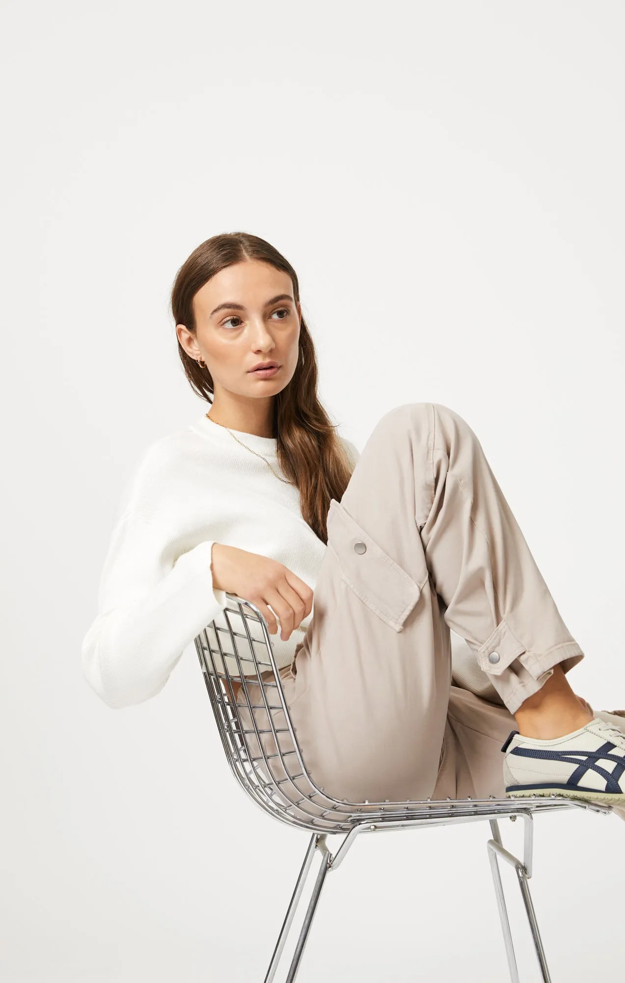 ELSIE CARGO PANTS IN SILVER GREY LUXE TWILL