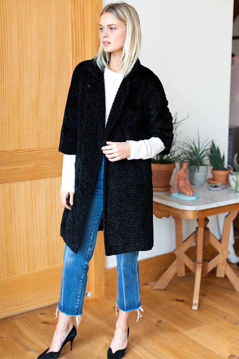 Emerson Fry Black Faux Persian Lamb Coat