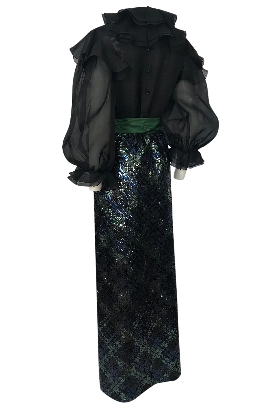 Fall 1980 Bill Blass Couture Sequin Skirt & Organza Pouf Top Dress Set