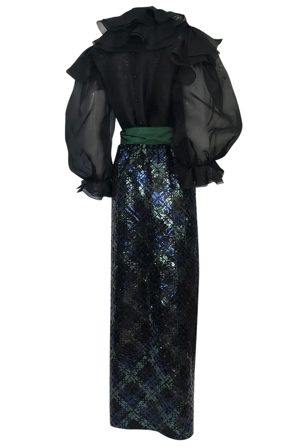 Fall 1980 Bill Blass Couture Sequin Skirt & Organza Pouf Top Dress Set