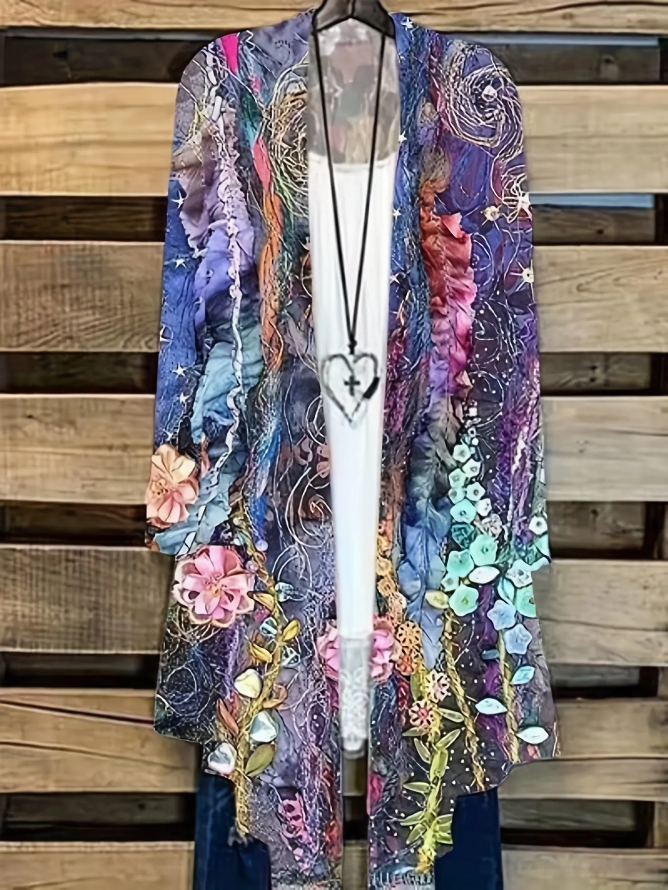 Floral Print Open Front Cardigan for Plus Size Women