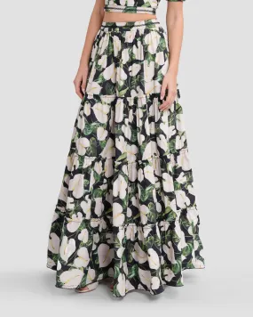 Floral-Tiered Maxi Skirt