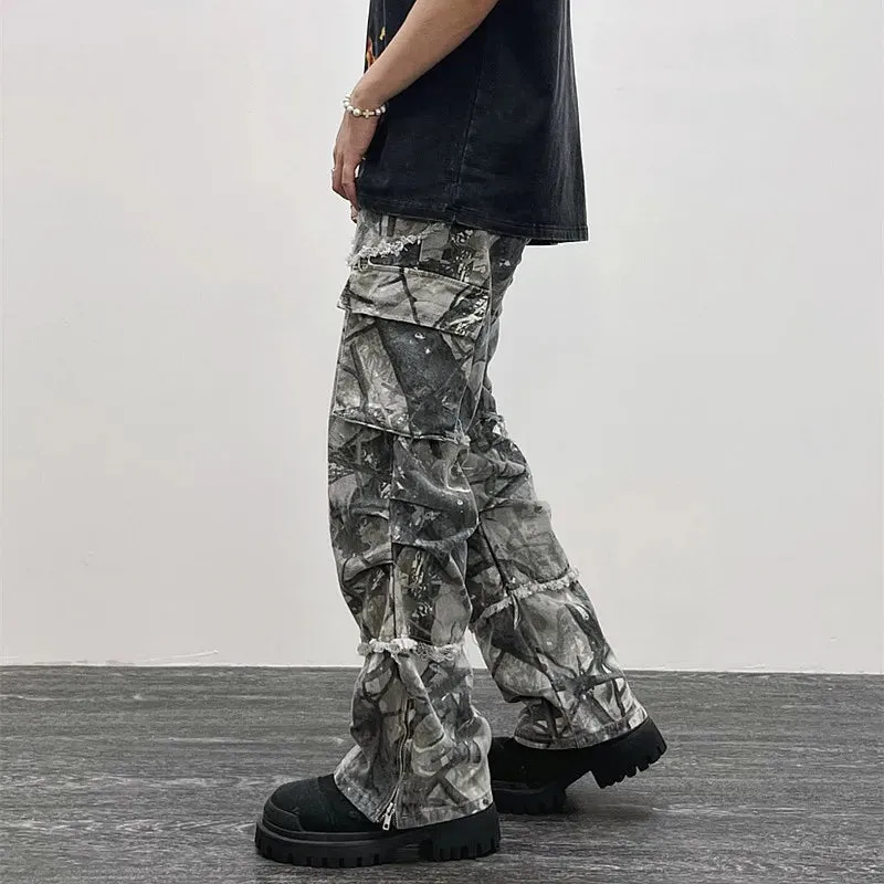 Flytonntore-Streetwear Men Outfits Tomboy Fits -Men Fall Outfits Outwear Streetwear y2k 90s Fashion 2023 Overalls Camouflage Y2K Fashion Baggy Flare Jeans Cargo Pants Men Clothing Straight Women Wide Leg Long Trousers Pantalones