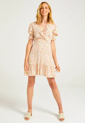 Frill Detail Mini Dress in Ditsy Floral Print