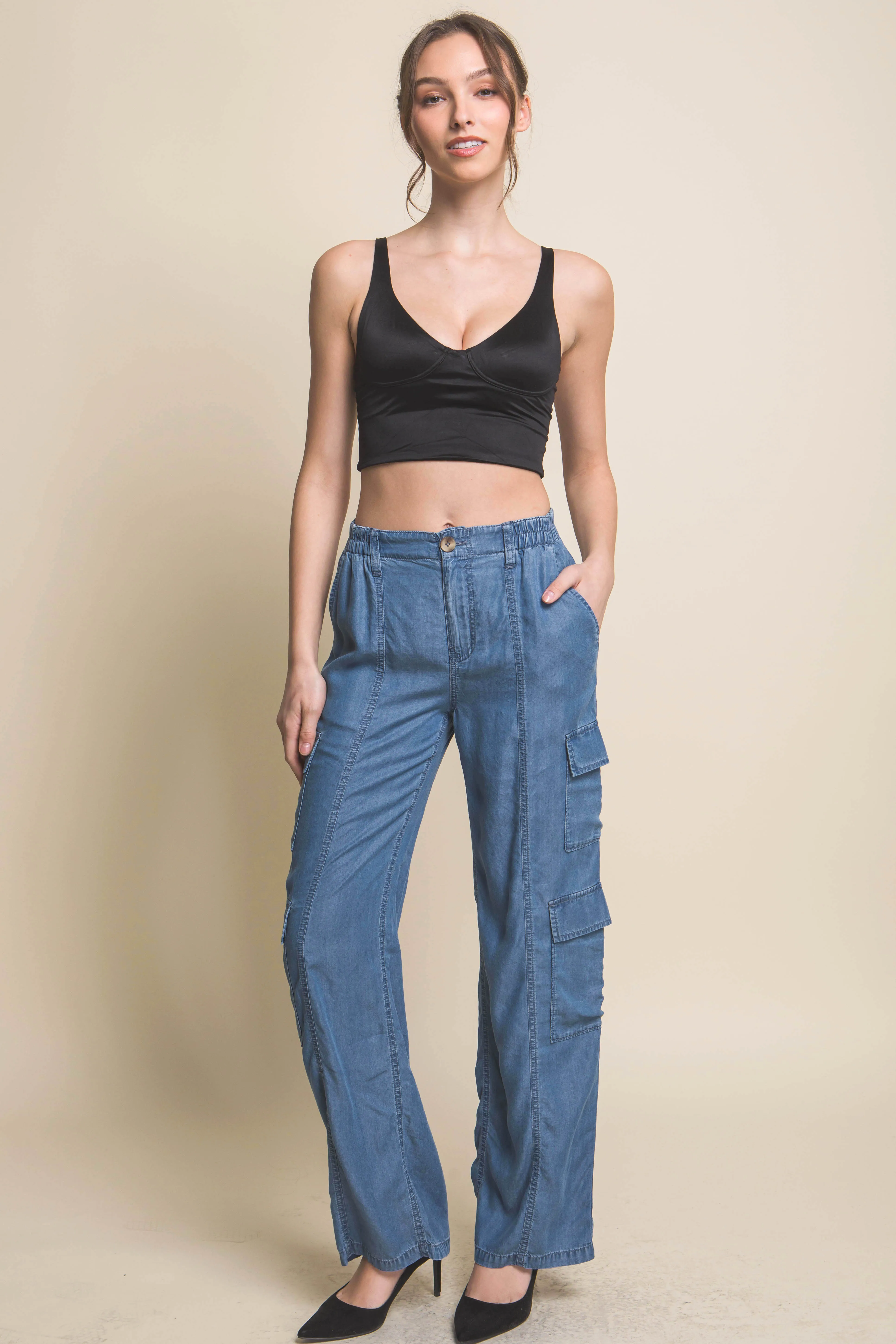 Full-length Women's Tencel Pants With Cargo Pockets