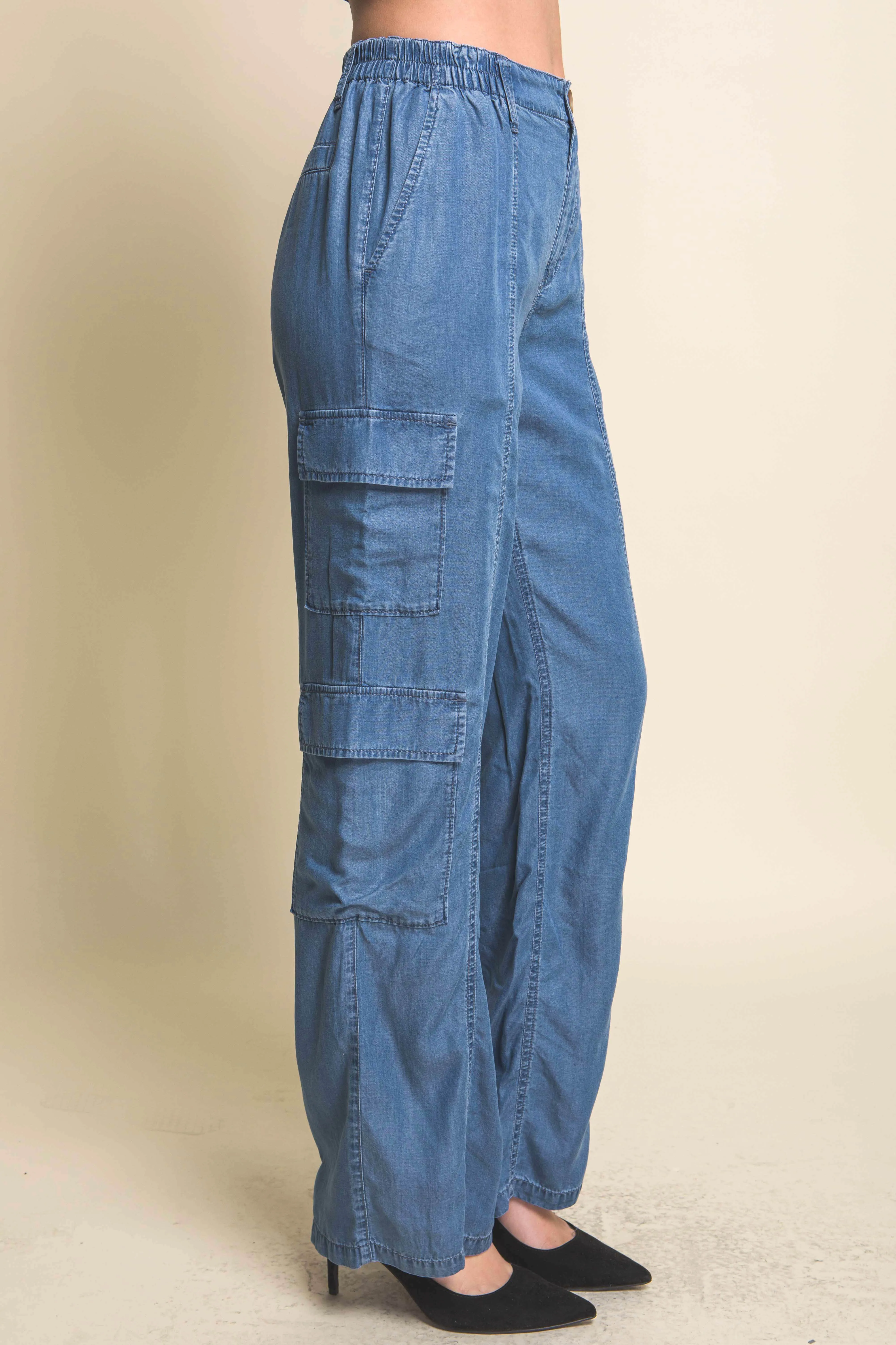 Full-length Women's Tencel Pants With Cargo Pockets