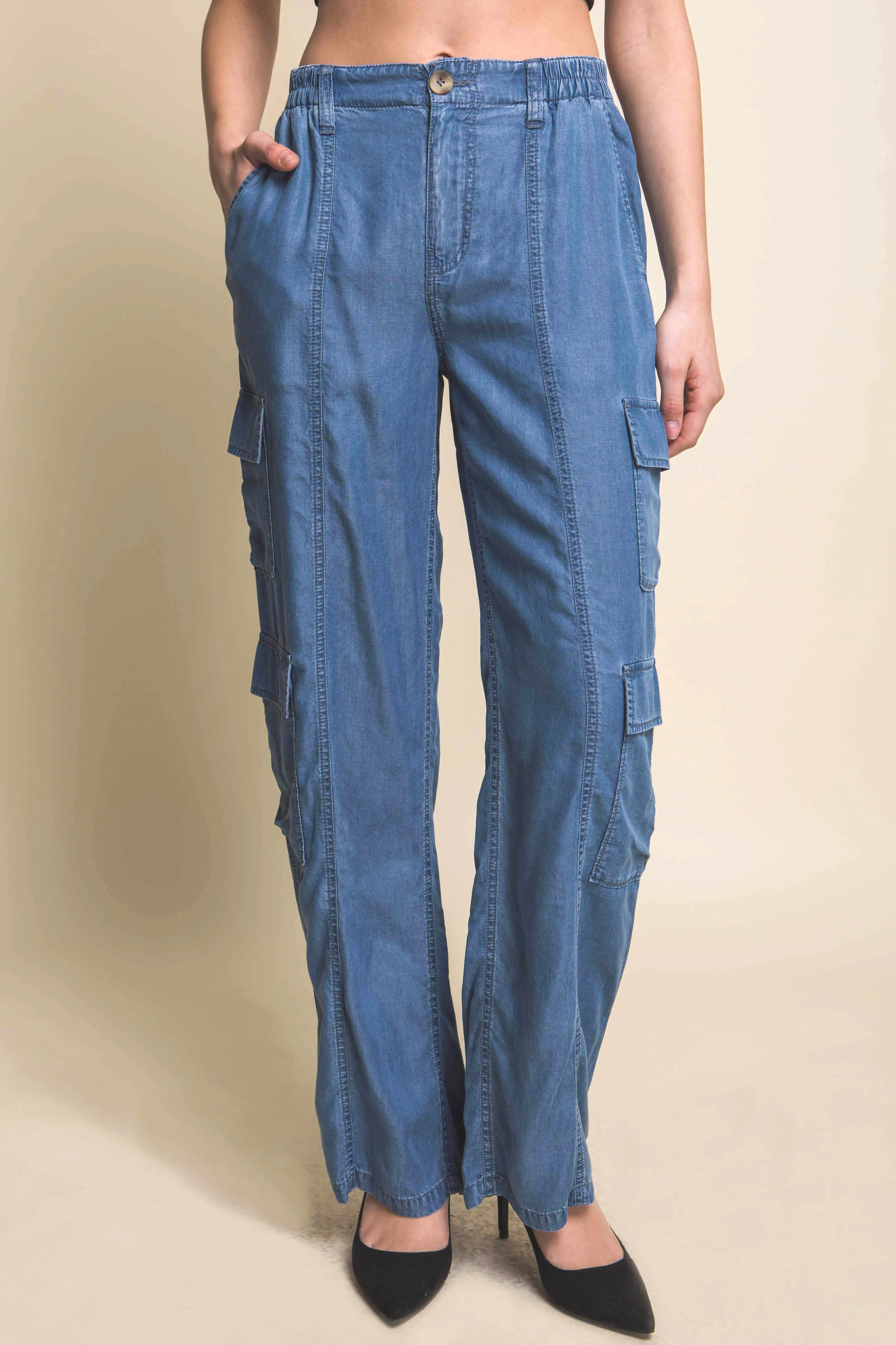 Full-length Women's Tencel Pants With Cargo Pockets