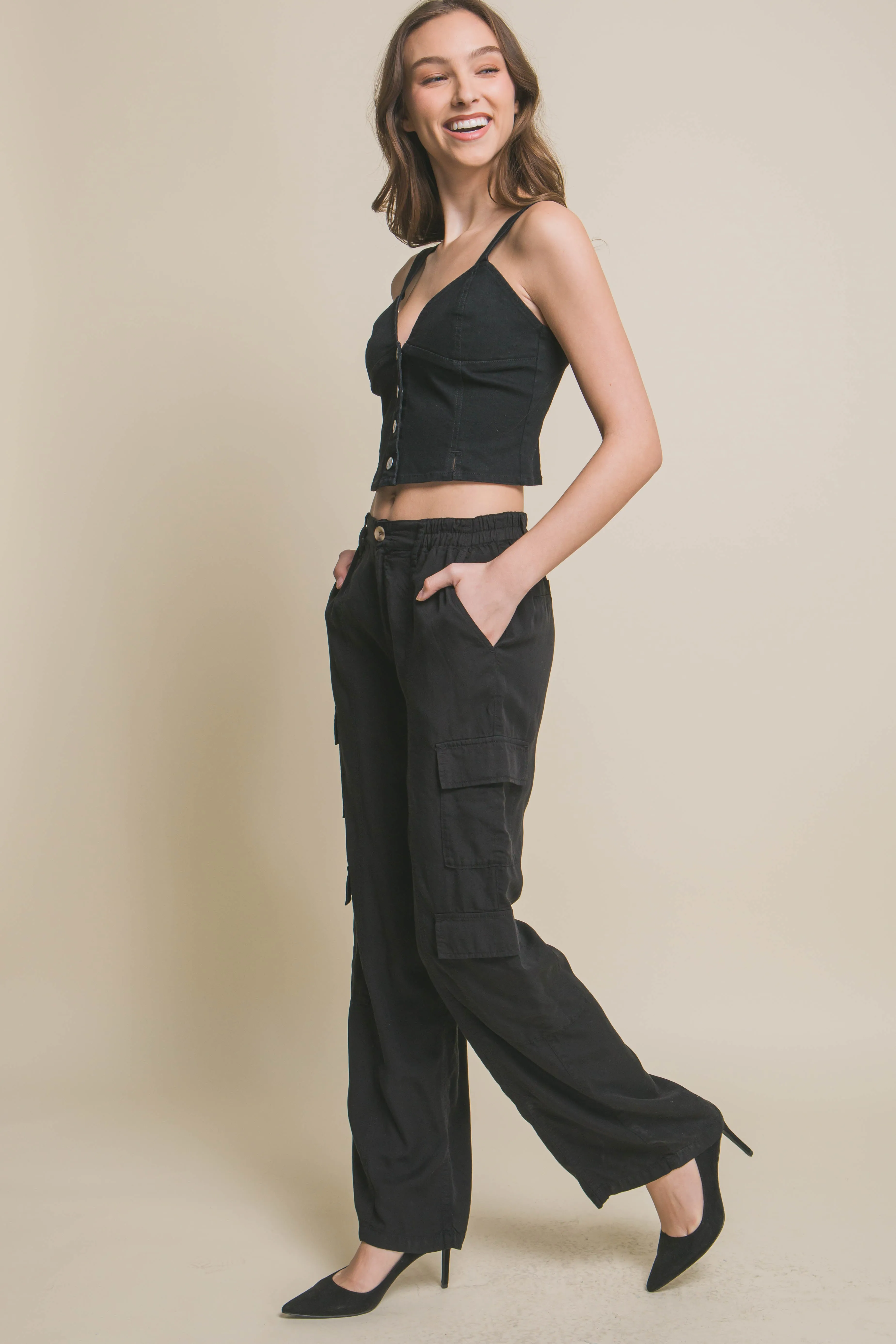 Full-length Women's Tencel Pants With Cargo Pockets