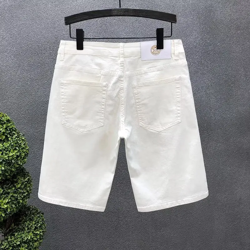 Giant Handsome Young Man Denim Shorts Men's Summer Thin 2024 New Summer Men White Fifth Jeans