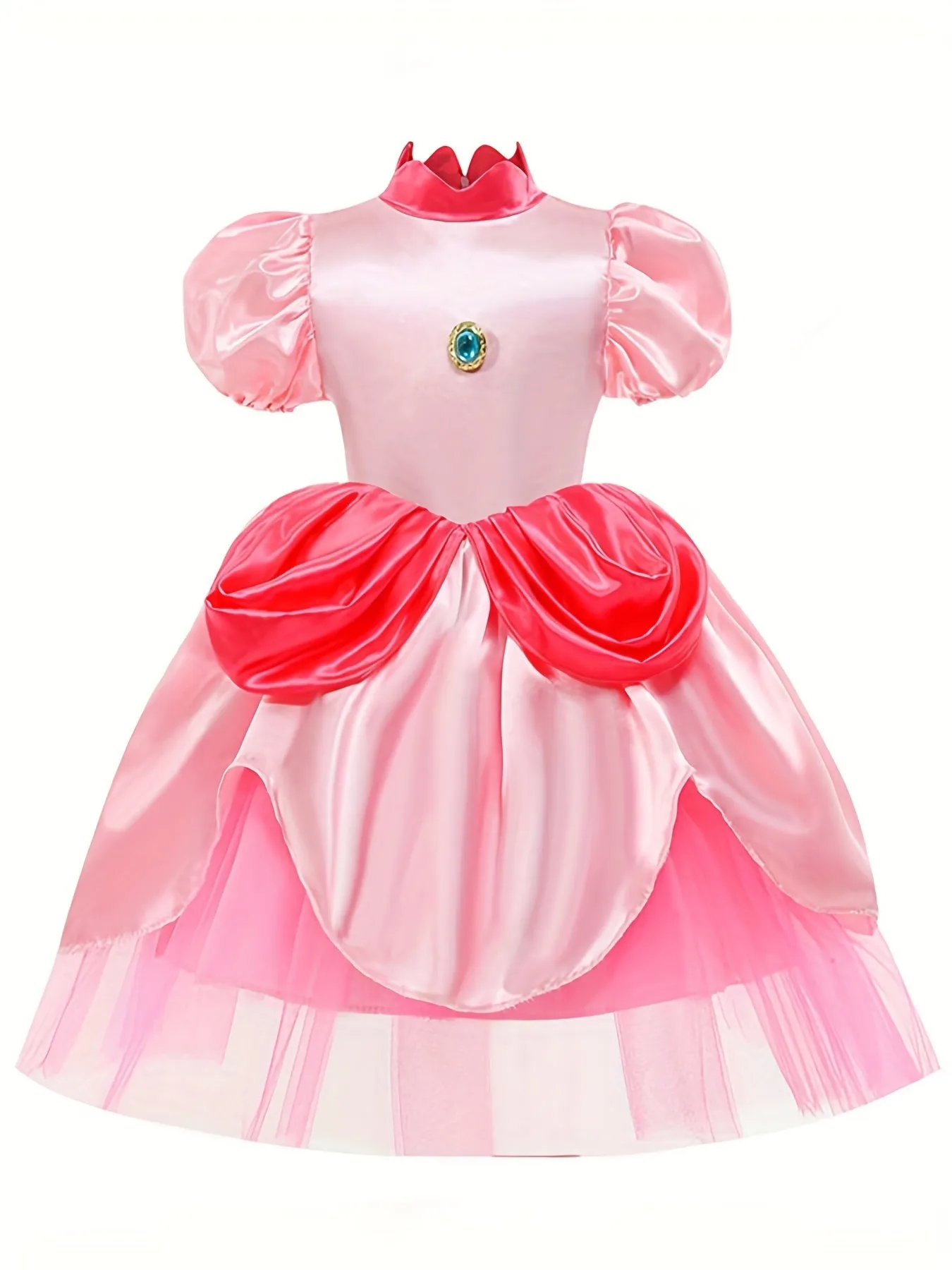 Girls Halloween Costume Princess Dress With Jewel, Puff Sleeves Dress