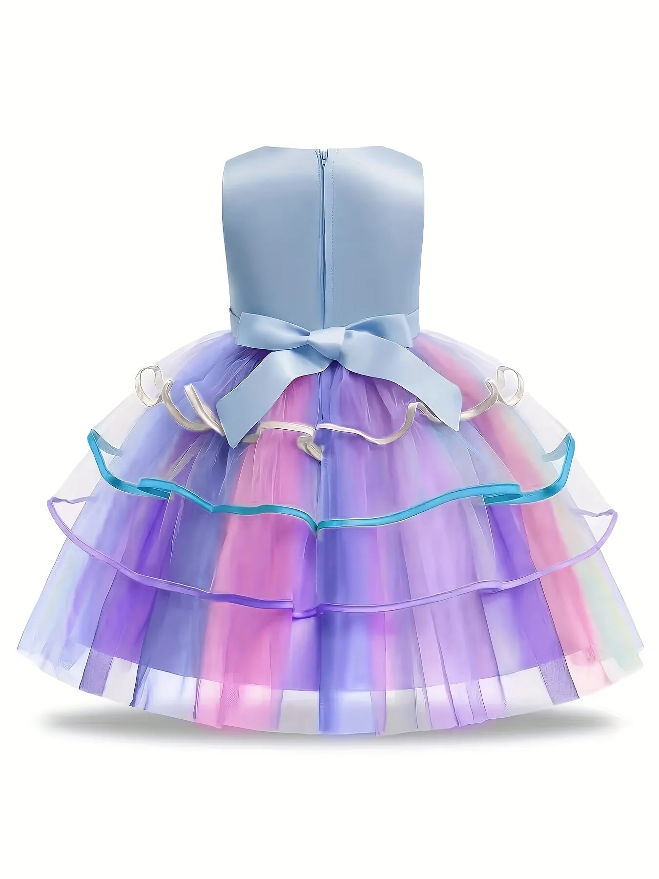 Girls Unicorn Princess Dress Cute Unicorn Floral Print Mesh Princess Dress Tulle Dresses (with Headgear)