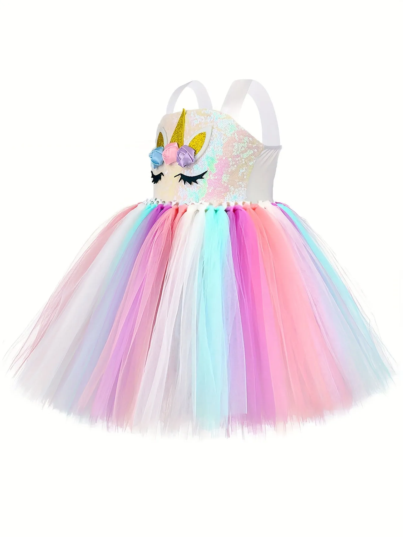 Girls Unicorn Tutu Dress Rainbow Tulle Princess Dress 3-10 Years Kids Unicorn Birthday Party Dresses Summer Vacation Halloween Dress Up Costumes Holiday Gifts