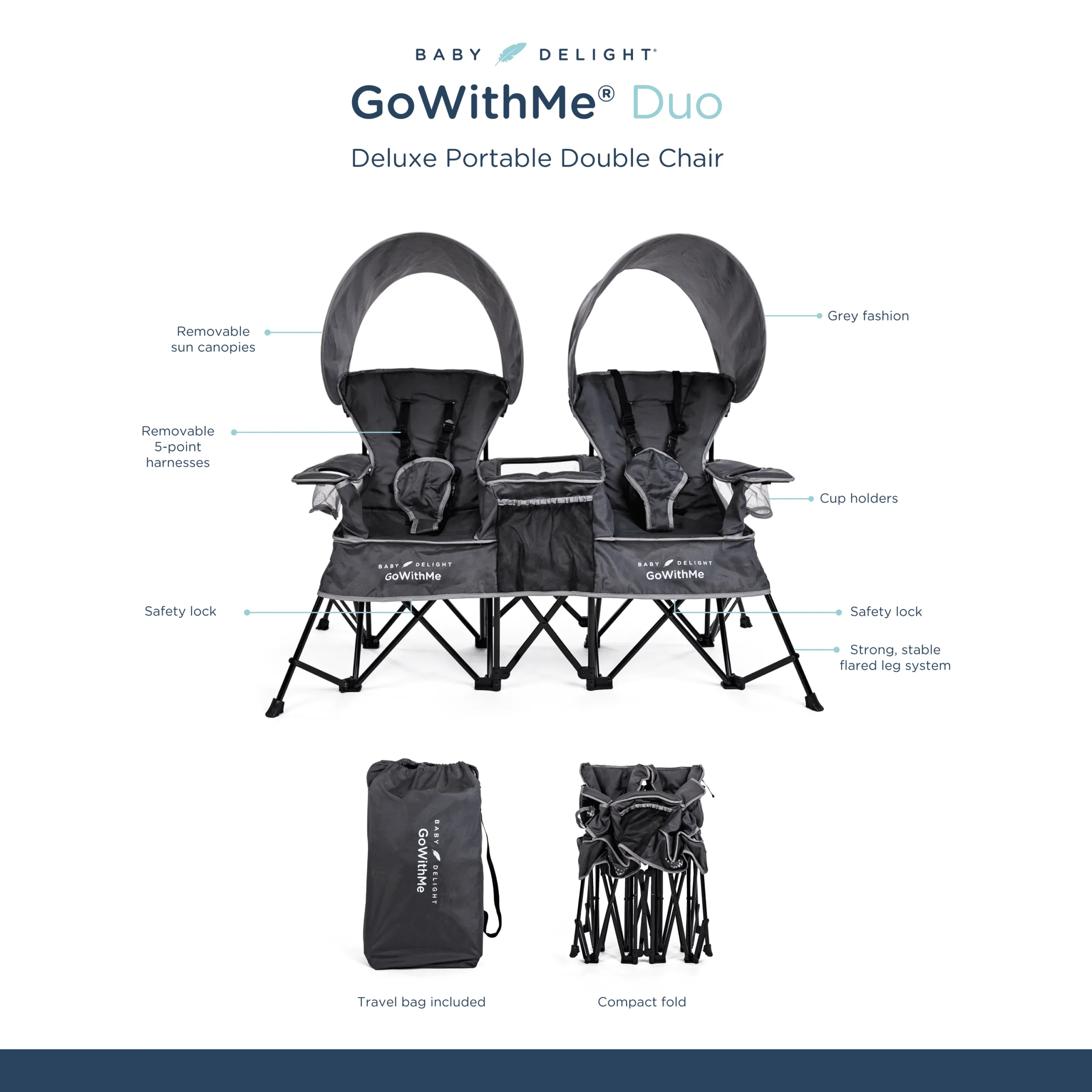 Go With Me® Duo Deluxe Portable Double Chair - Grey