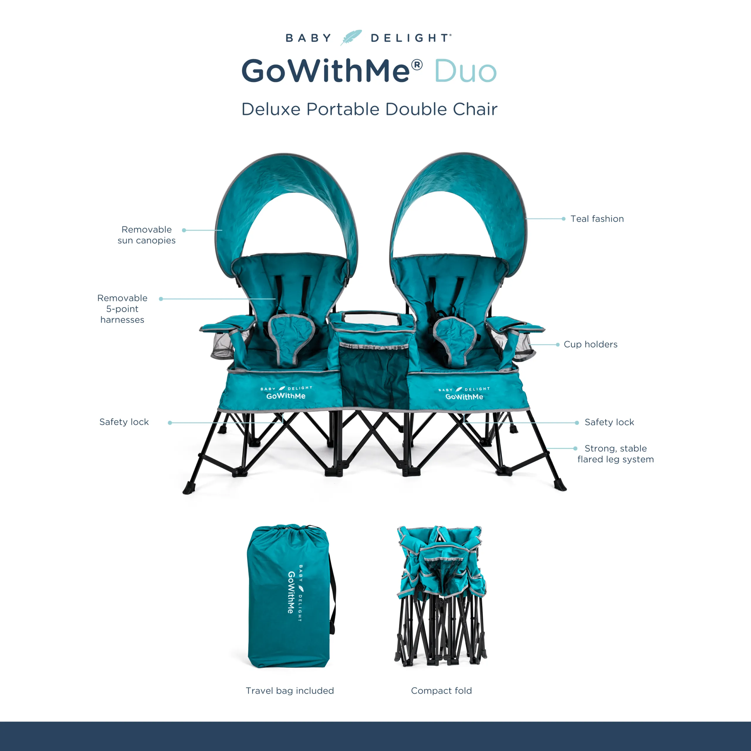 Go With Me® Duo Deluxe Portable Double Chair - Teal