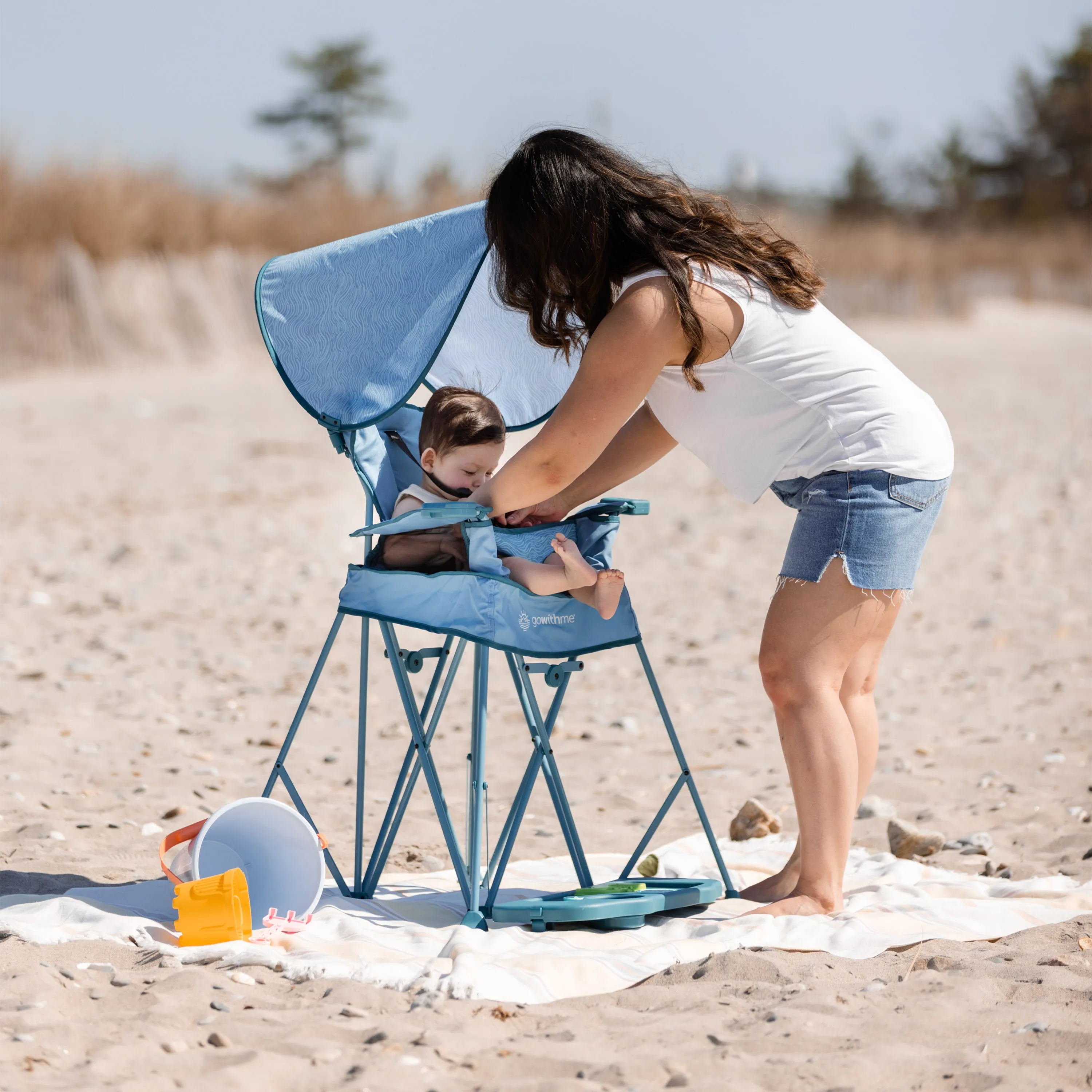 Go With Me® Uplift Deluxe Portable High Chair with Canopy - Blue Wave