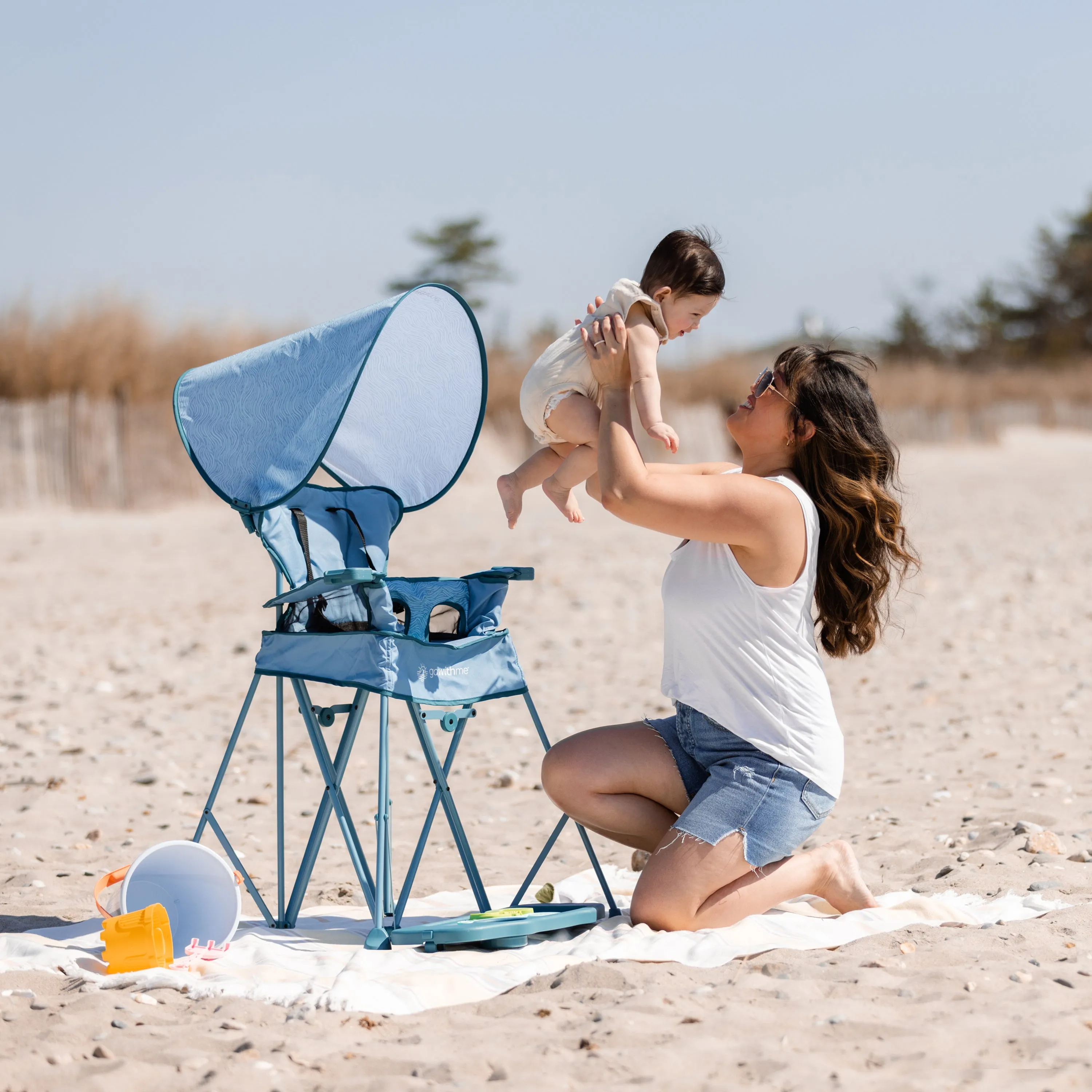 Go With Me® Uplift Deluxe Portable High Chair with Canopy - Blue Wave