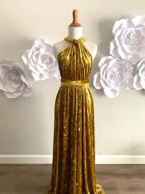 Gold Crushed Velvet Infinity Dress/ Wrap Convertible Bridesmaid Dress,J23-37