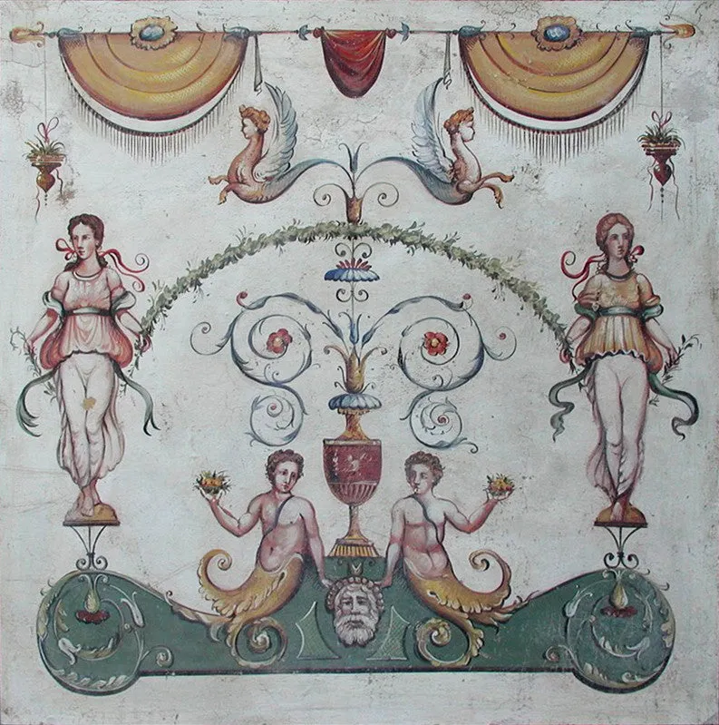 Greenish Grotesque Fresco Painting