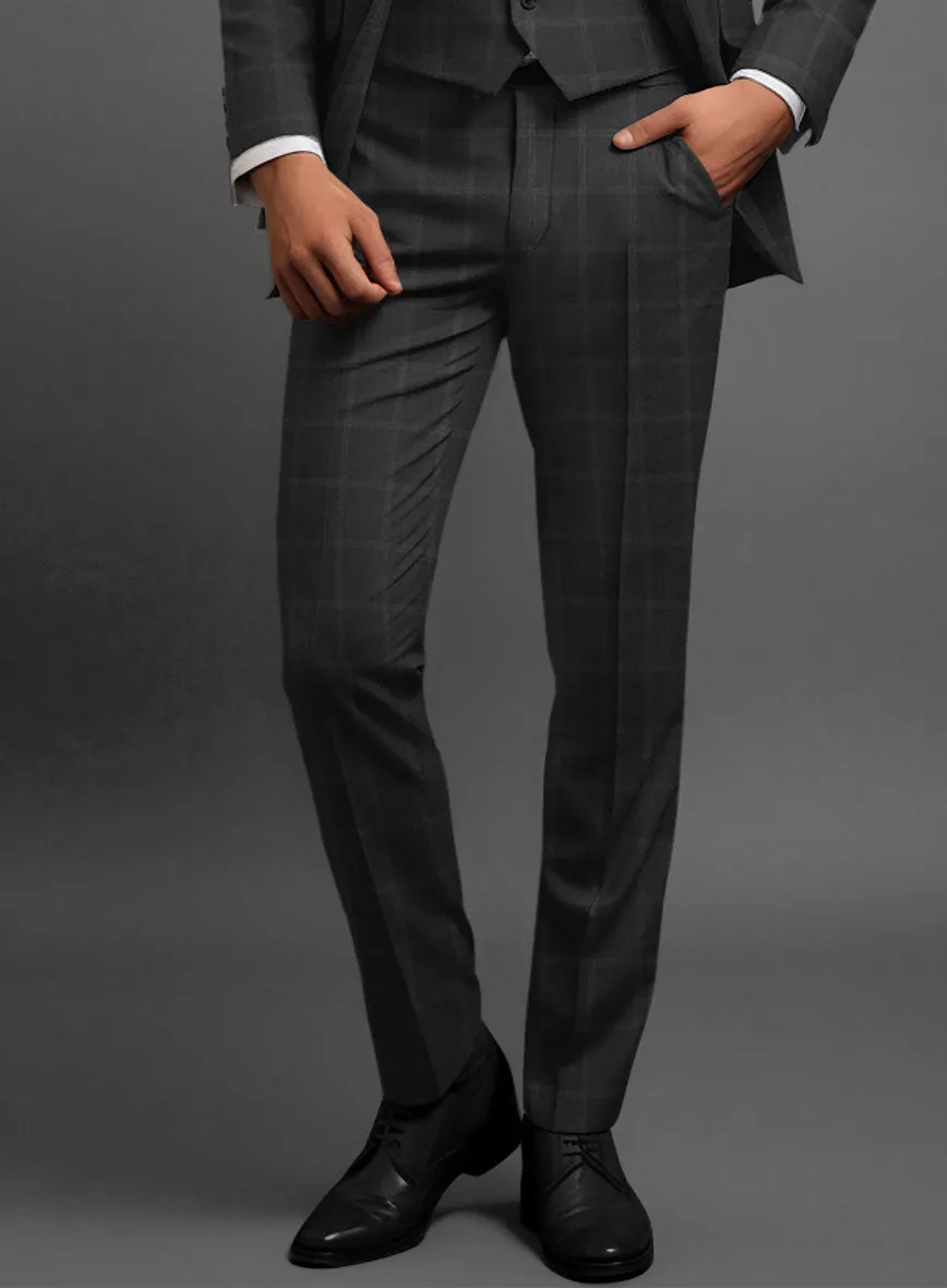 Hardy Minnis Charcoal Windowpane Wool Pants