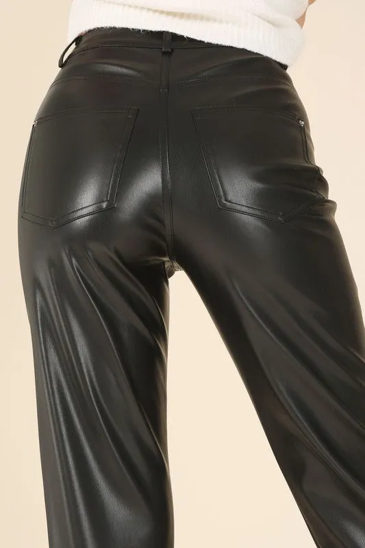 High Rise Black Vegan Leather Pants