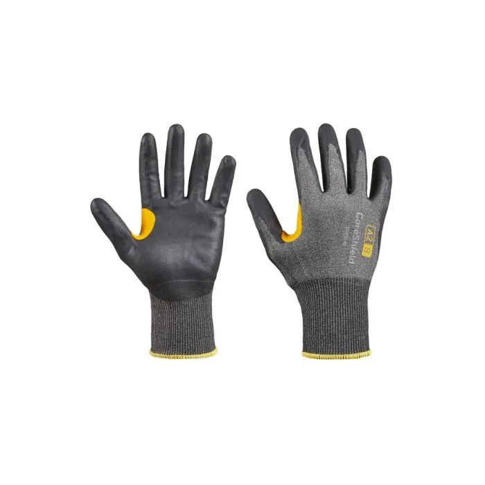 Honeywell 22-7518B/8M CoreShield A2/B Coated Cut Resistant Gloves, HPPE Grey Liner, Nitrile Micro-Foam Black Coating, 18 gauge, Size 8 - Medium, Bag of 10